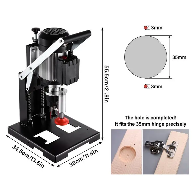 Máquina de perfuração de dobradiça de mesa para carpintaria, prensa de perfuração de dobradiça 1.1kw 110v 0-40mm de profundidade para carpintaria