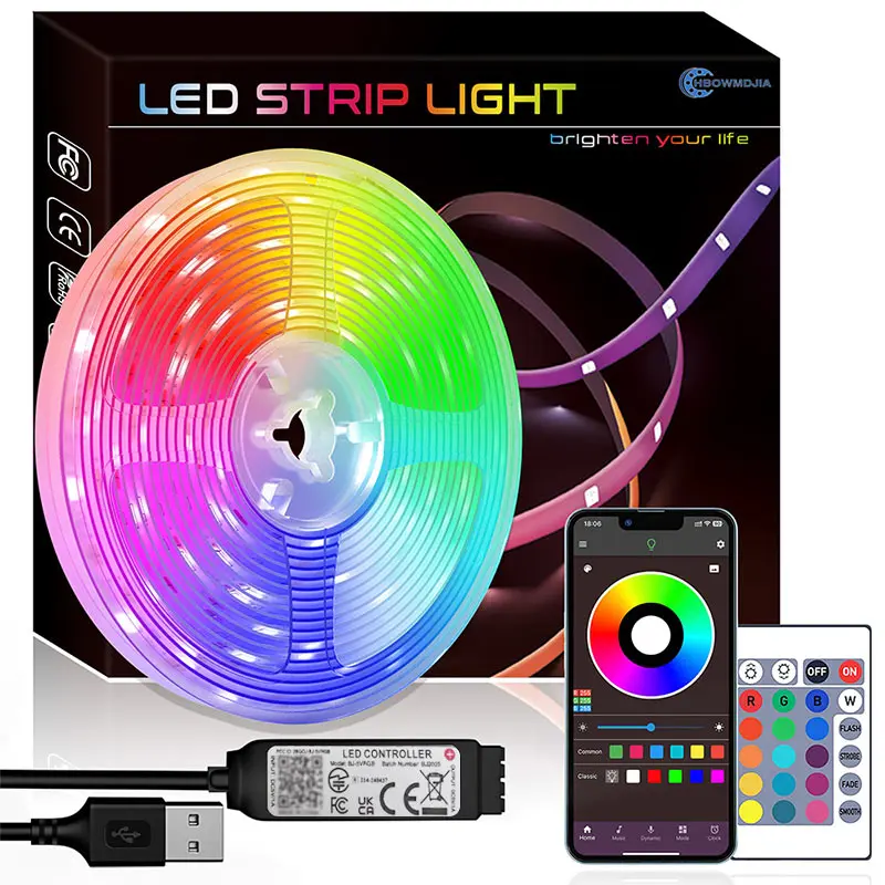 أضواء شريطية LED RGB مع جهاز تحكم عن بعد - 16 لونًا، و4 أوضاع ديناميكية، والتطبيق والتحكم بالأشعة تحت الحمراء للتلفزيون وغرفة النوم والمسرح المنزلي