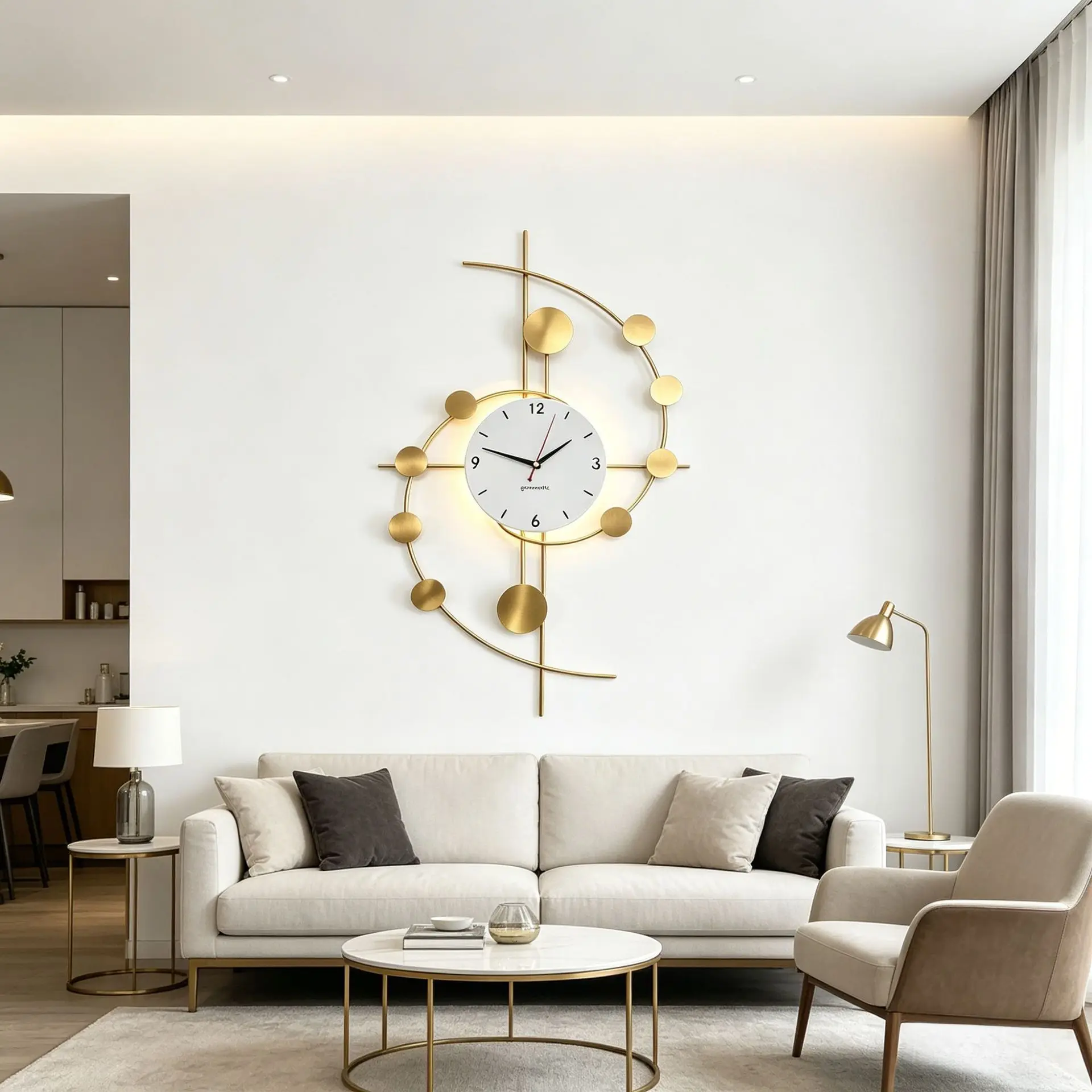 Clock, wall clock, living room, home, modern simplicity, silent entrance, no punching next to the dining room, wall-mounted