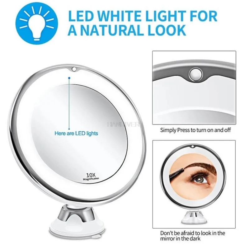 Flexible Makeup Mirror 10X Magnifying Mirrors LED Lighted Touch Screen Vanity Mirror Portable Dressing Table Cosmetic Mirrors