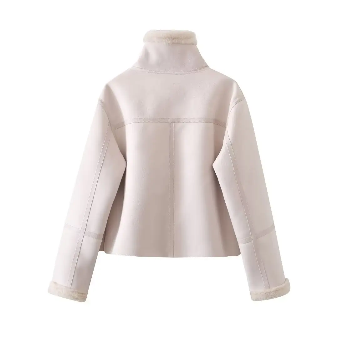 TRAF Mujer 2024 Otoño e Invierno nueva moda Chaqueta corta cálida elegante cuello vuelto Joker chaqueta de manga larga prendas de vestir exteriores Mujer