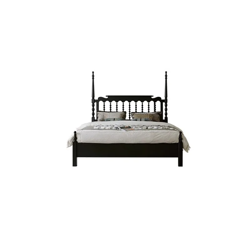 

French retro solid wood bed, master bedroom double bed, bedroom Windsor bed, black American