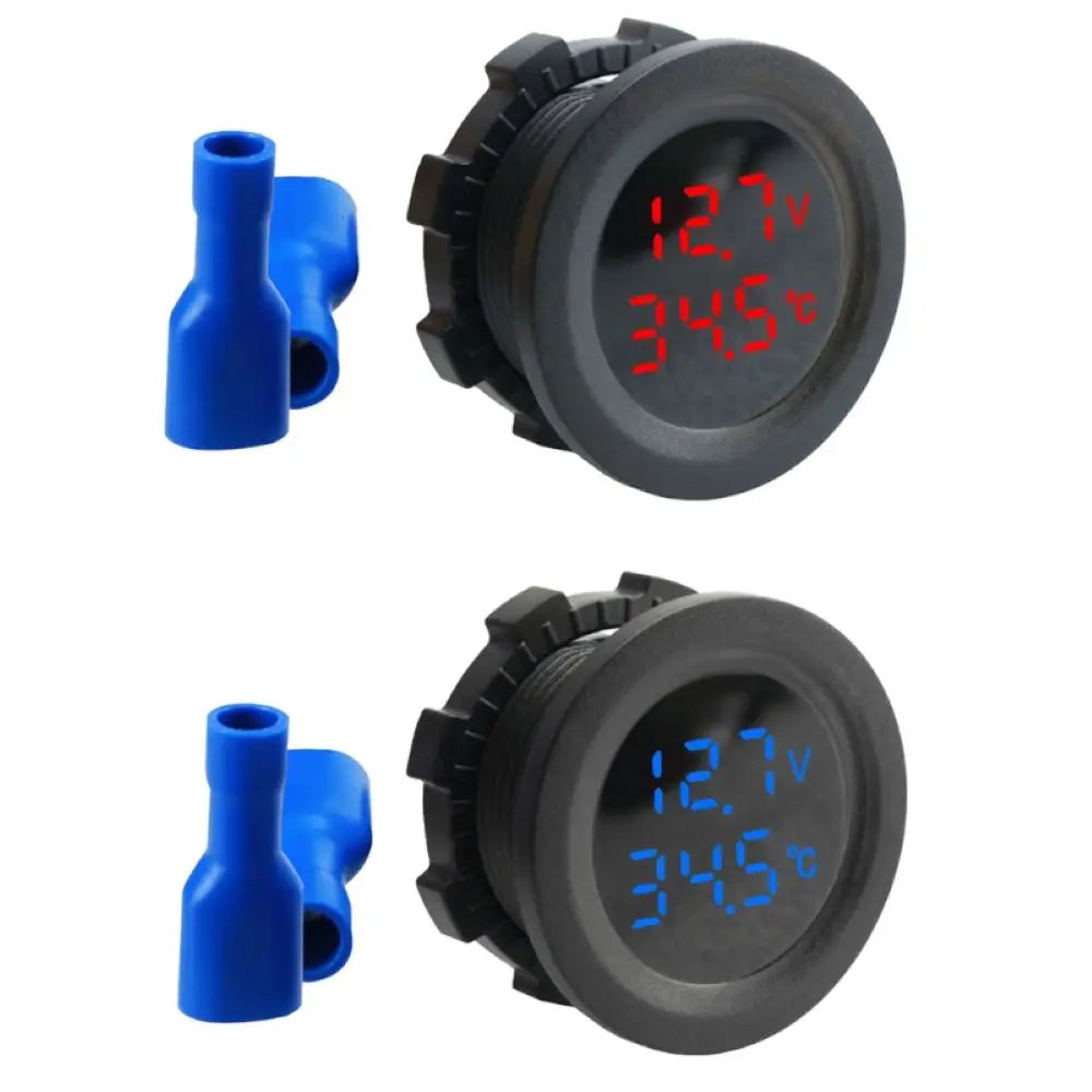 Voltmetro di temperatura rotondo per Auto 12-24V Display di prova di tensione automatica misurazione digitale per strumento di Yacht per barche da