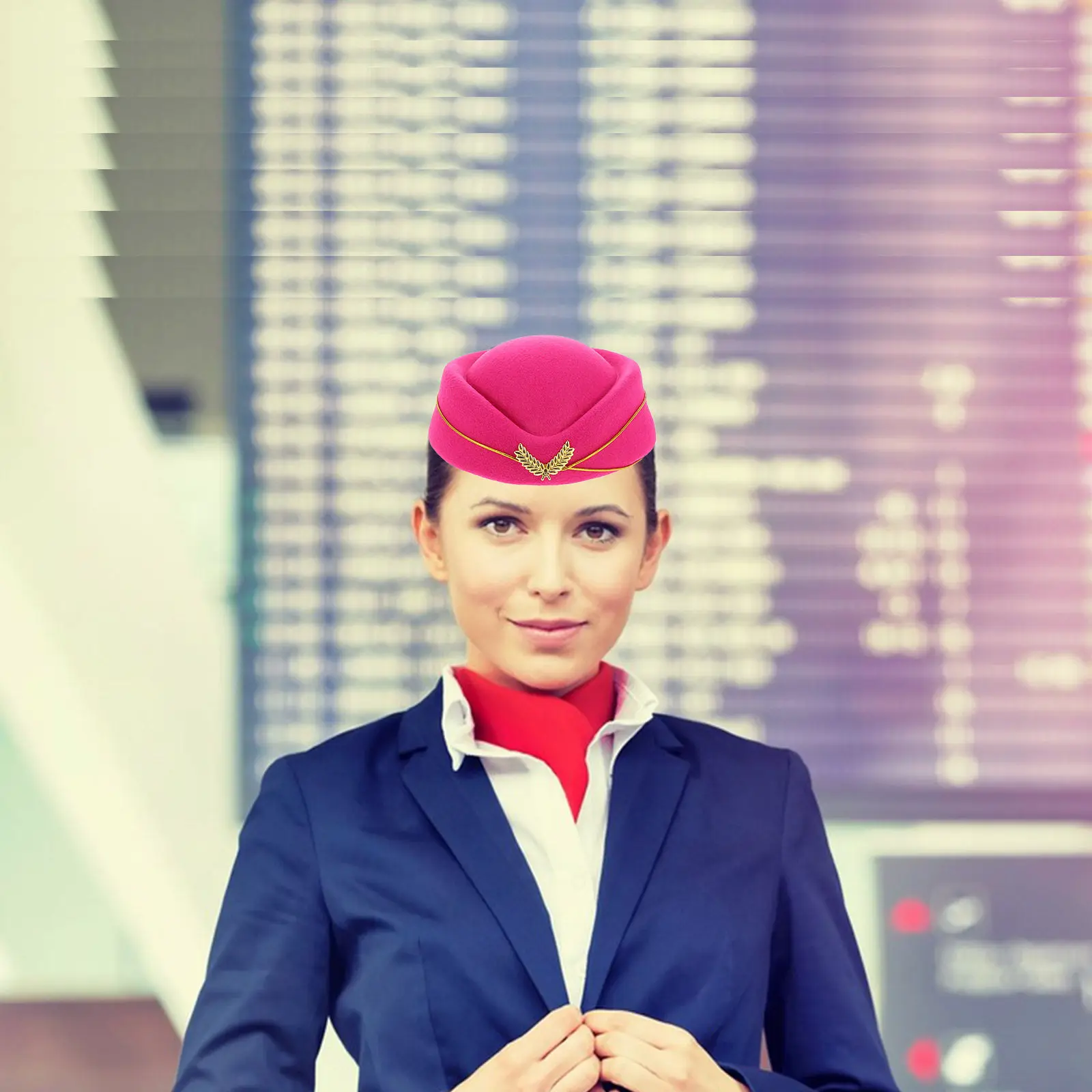 Flight Attendant Beret Hat for Women Felt Stewardess Cap Costume Uniform Accessory for Cosplay Party