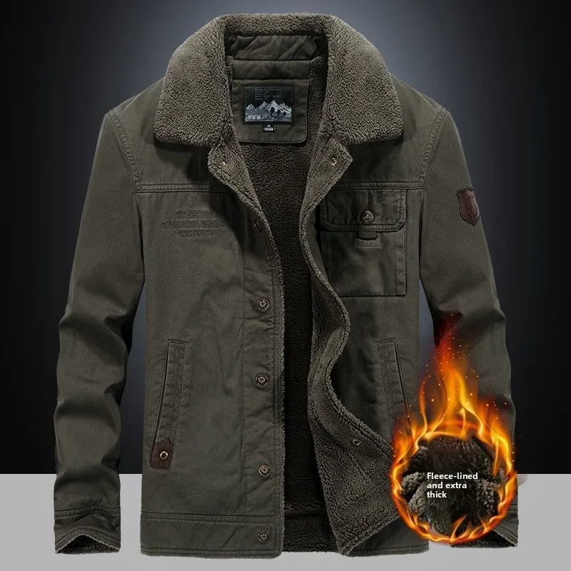 

Мужская зимняя утепленная куртка с флисовой подкладкой, жилет из овчины, теплый свободный жилет большого размера из полиэфирного волокна, модный городской стиль
