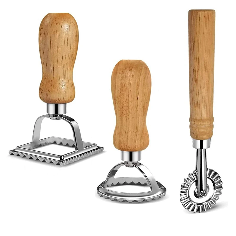 Cutter Stamp Set - Press Stamp with Reading Dough Cutter and Wooden Handle for Ravioli Maker Pasta Cutter Pasta