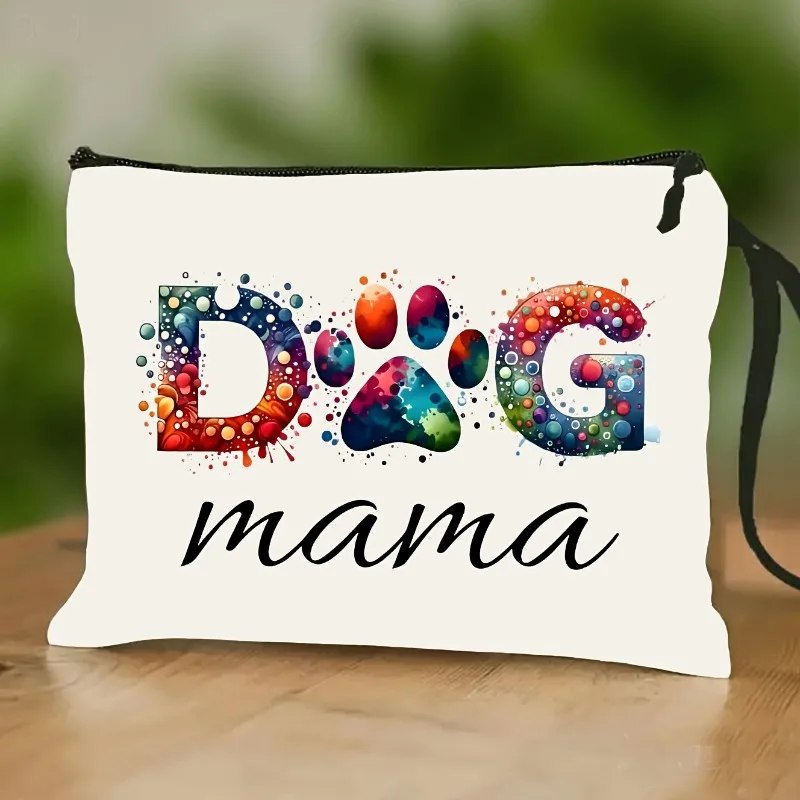 Creative Text Design 'DOG Mama' Dog Paw Mom Storage Bag Snack Pouch Practical Lightweight Wrist Strap Toiletry Bag