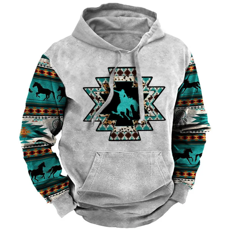 New retro men\'s pullover sweatshirt with cow head pattern, daily sports streetwear designer, spring and autumn clothing hoodie