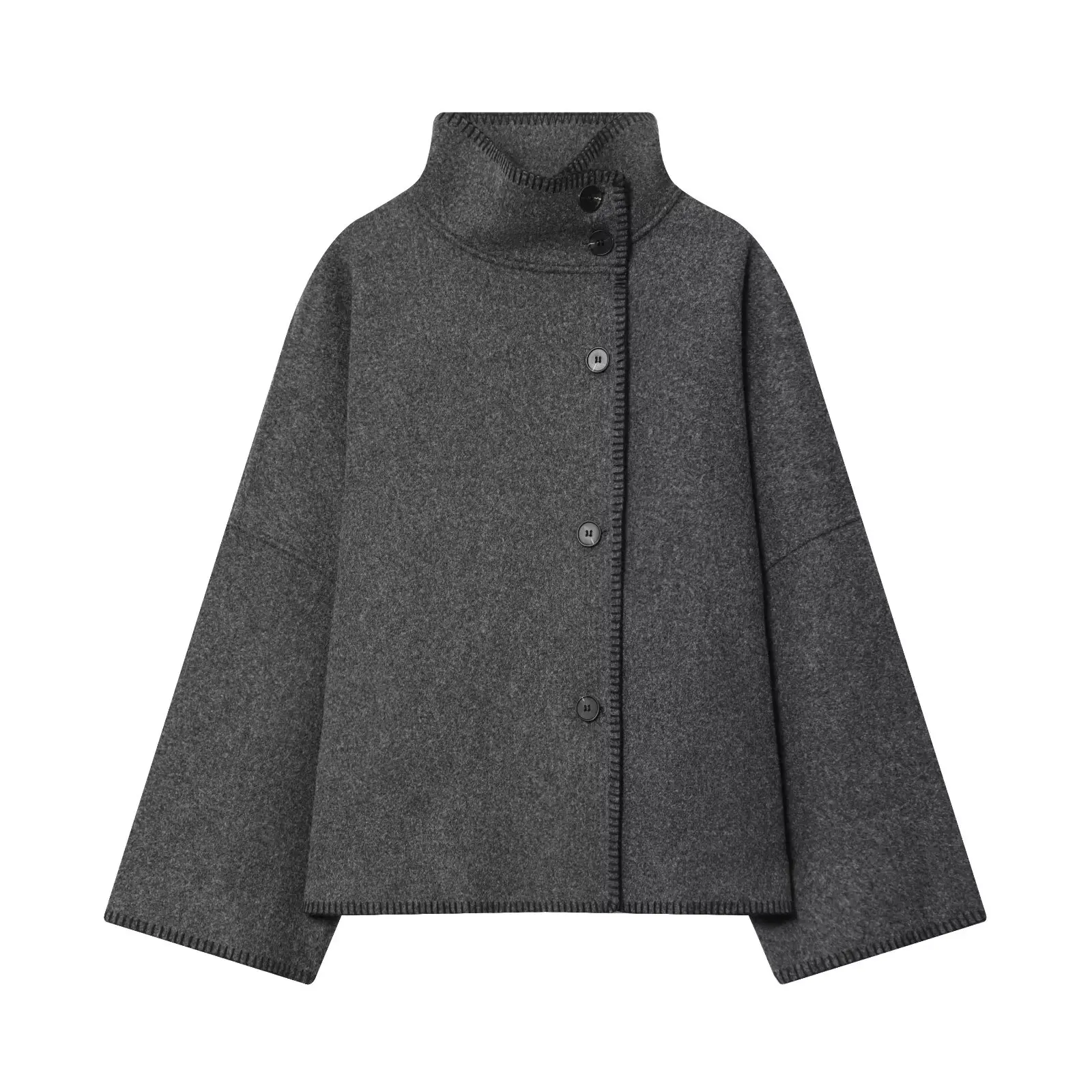 BSAY automne nouveaux vêtements pour femmes 2025 nouveau produit français ourlet asymétrique col haut simple boutonnage veste à manches longues