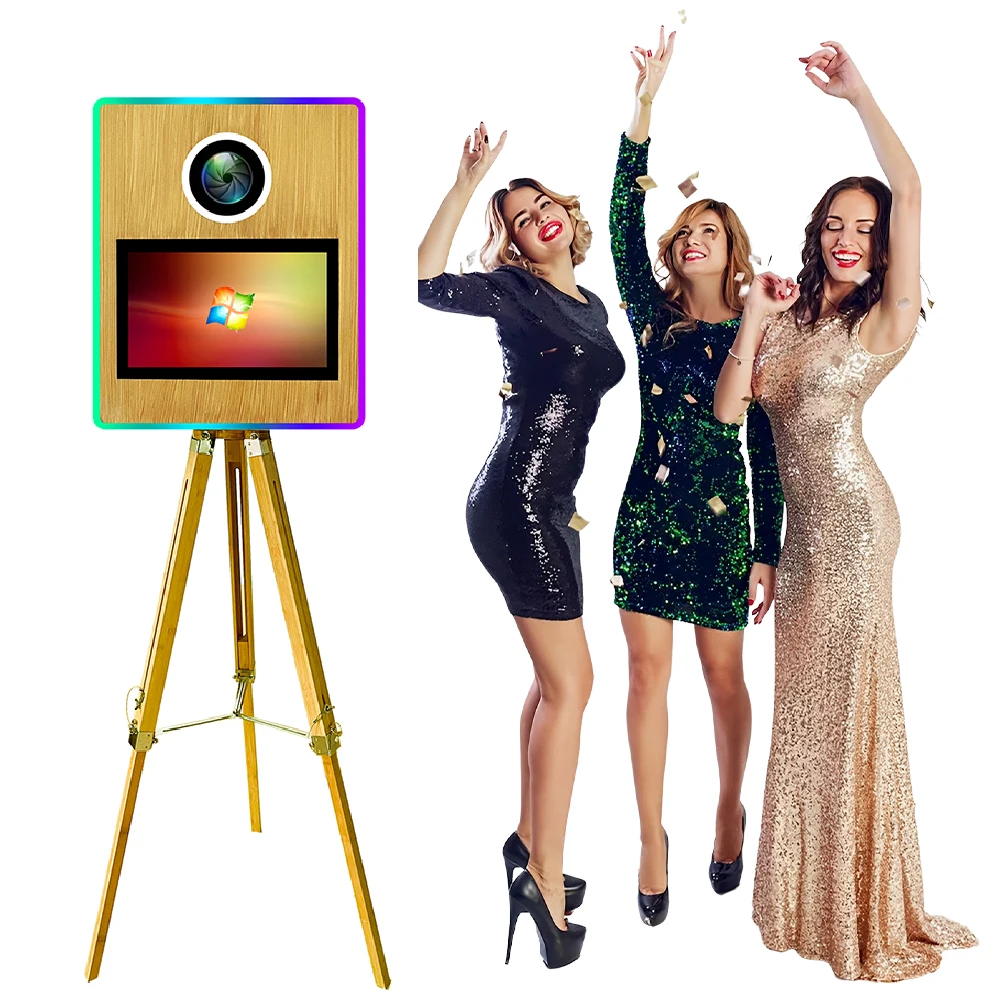 Portable DSLR Selfie Photo Booth Wooden Photo Booth Machine With Printer and Camera with Flight Case for Weddings and Events