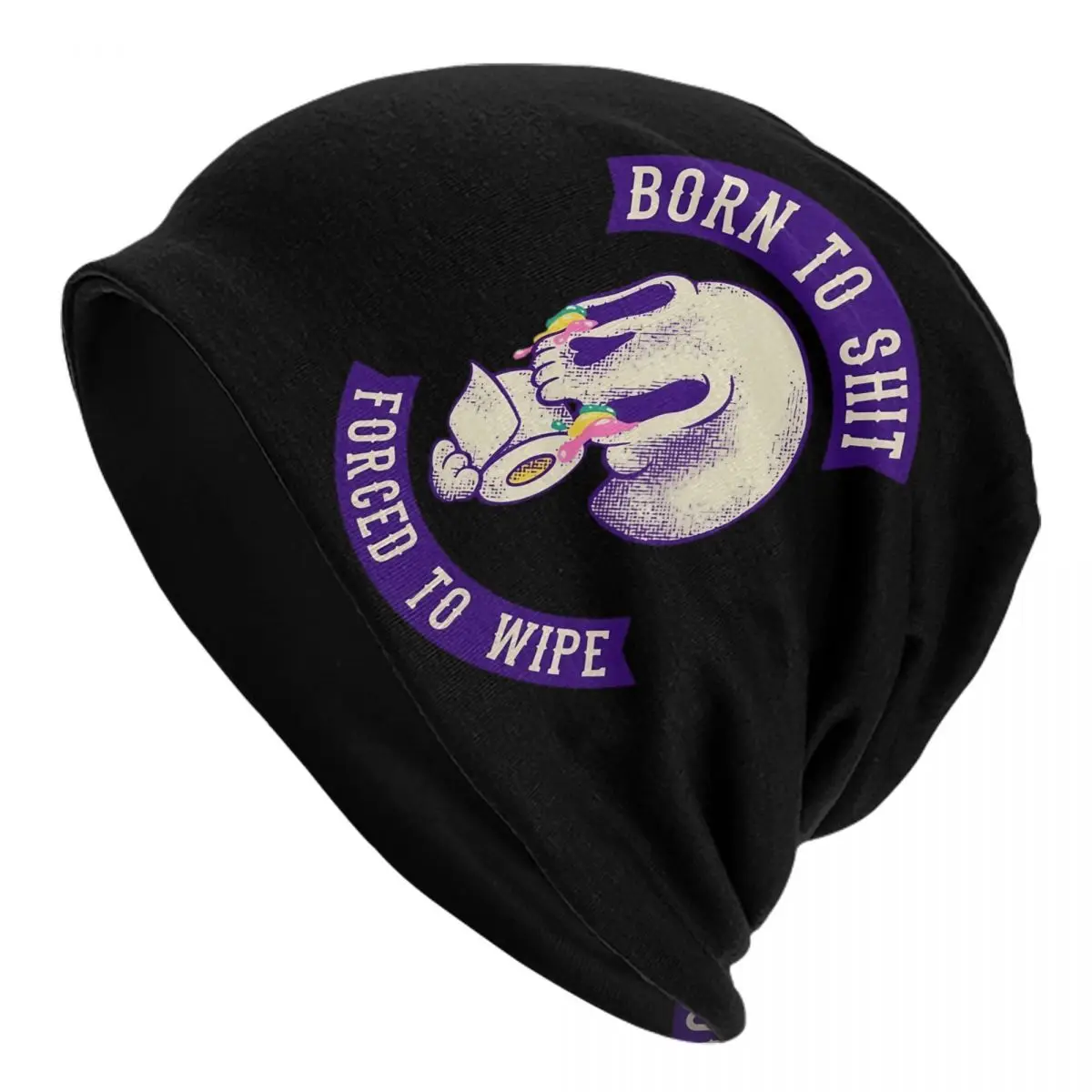 Unisex Born To Shit Forced To Wipe Meme Winter Skullies Beanie Merch Parody Skull Bonnet Knitted Hat Graphic Print Winter Hats