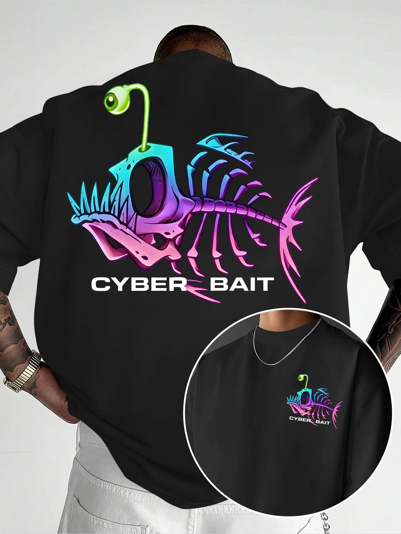 Camiseta con estampado de esqueleto de pez para hombre y mujer, ropa informal con estampado gráfico Y2K, camisetas de manga corta