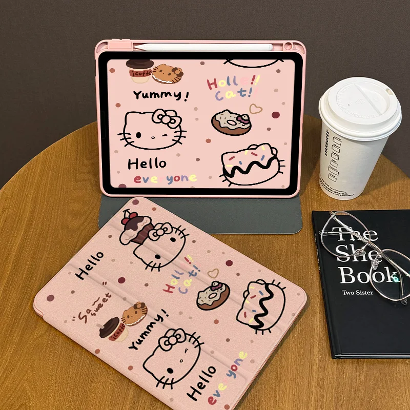 

Чехол для планшета Hello Kitty для iPad 11 дюймов 2025 A16, 11-го поколения, Air7, Mini7 8.3 дюйма, 10-го поколения, Air4 10.9 дюйма, вращающийся чехол для Pro 21, 9-го поколения, 10.2 дюйма, акриловая накладка