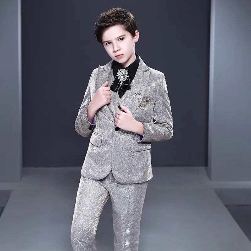 

Boys' High-end Sequin Suit Set Child Catwalk Host Performance Photography Costume Kids Blazer Pants Bowtie Outfit