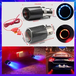 Universal carro bocal para escape silencioso, luz vermelha e azul, flamejante LED ponta tubo, reta Bent, saída única, cauda garganta