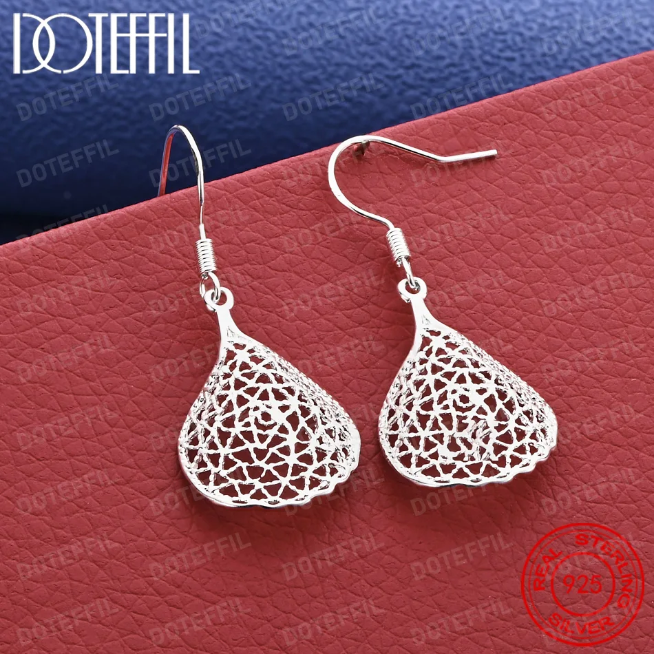 925 Sterling Silver Delicate Teardrop Hollow Earrings for Women, Fashionable Wedding Party Gift Jewelry