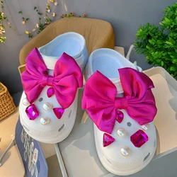 Hot sales sweet shoes Charms For DIY Camellia Flower Pearl Diamond Bow Decoration Buckle For Shoe Accessories Party Girls Gift
