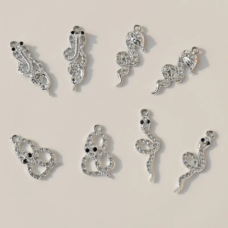 

10Pcs New Year Fashion Crystal Snake Charms Alloy Pendant For Earrings Necklaces Bracelets Bag Christmas Decoration Party Gifts