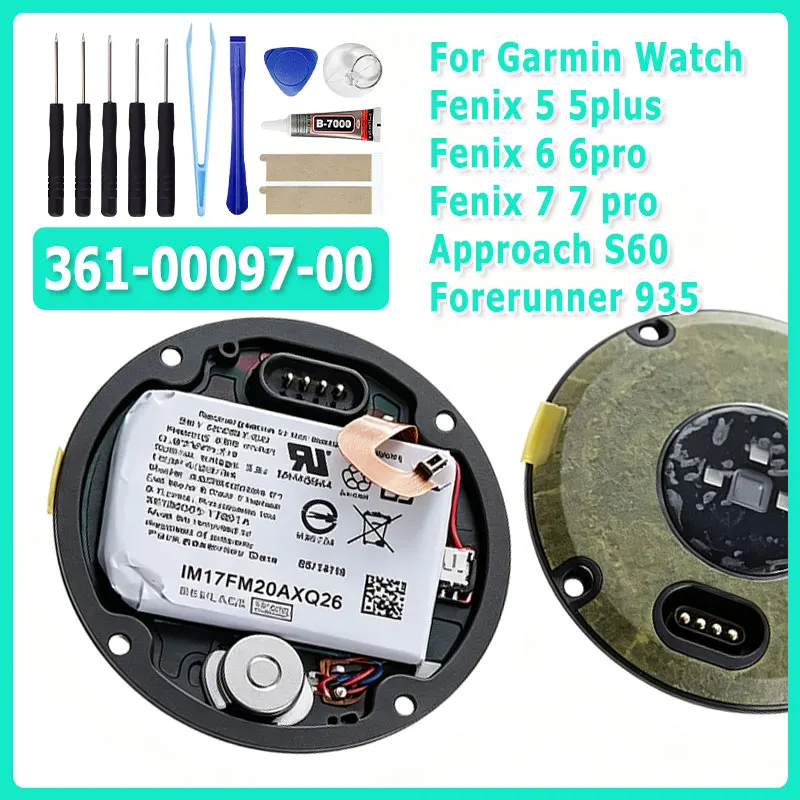 255mAh New Watch Battery For Garmin Fenix 5 5plus Fenix 6 6pro Fenix 7 7 pro Approach S60 Forerunner 935 361-00097-00 + Tools