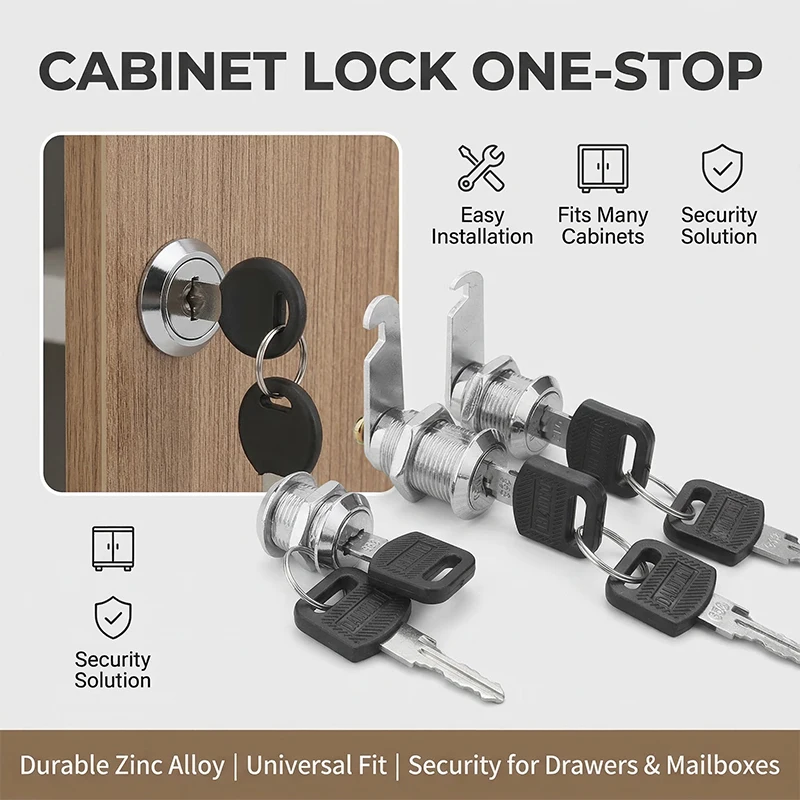 20SETS Metal Cylinder Cabinet Security Locker Cam Lock With 2 Keys Same Key Different Key Security Mailbox Lock Drawer 16mm