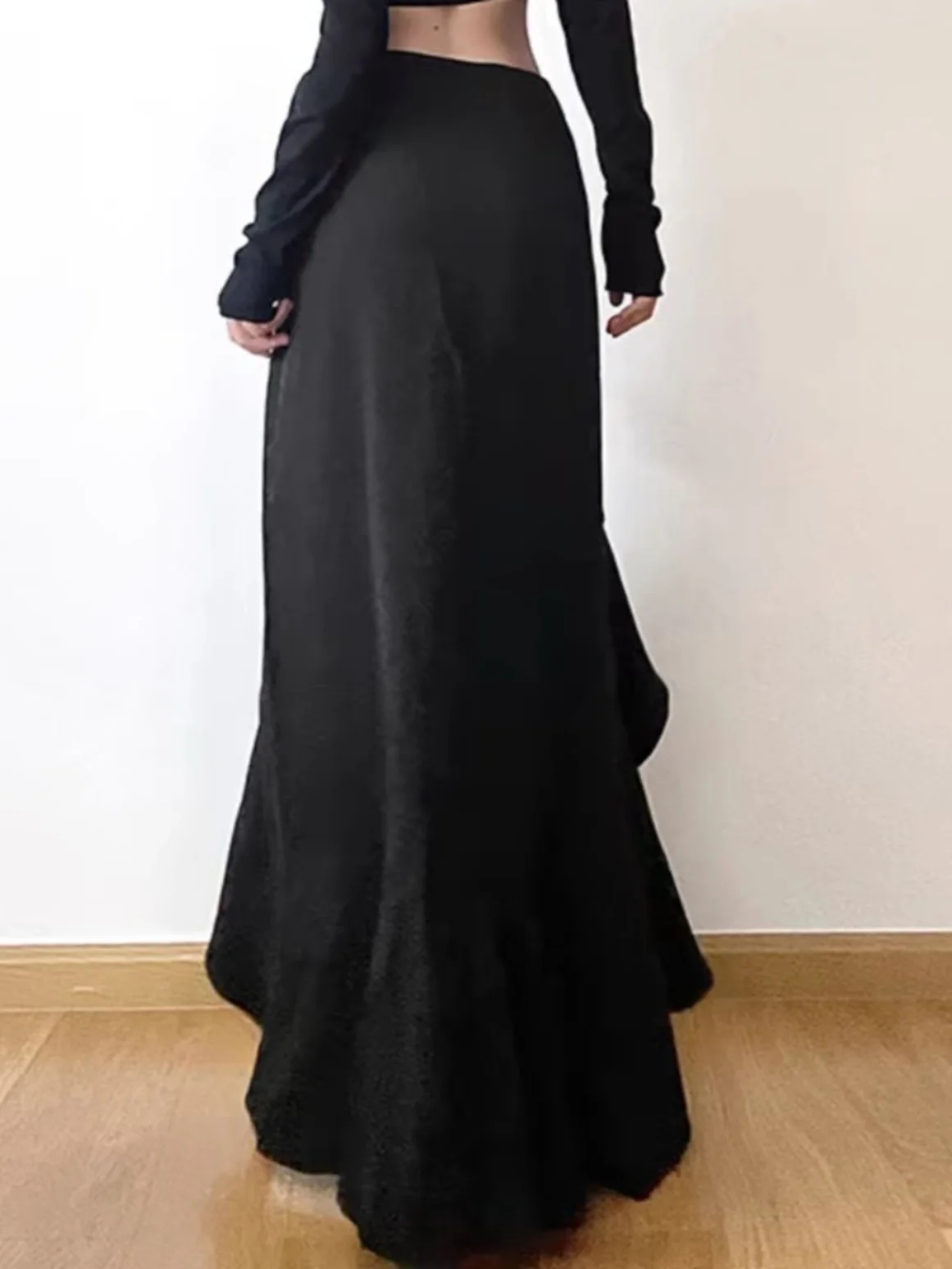 กระโปรงทรงเอเอวสูงไม่สมมาตรสำหรับผู้หญิงขนาดบวกดีไซน์อินเทรนด์เดินทางสลีโพลีเอสเตอร์ผสมกระโปรงยาว