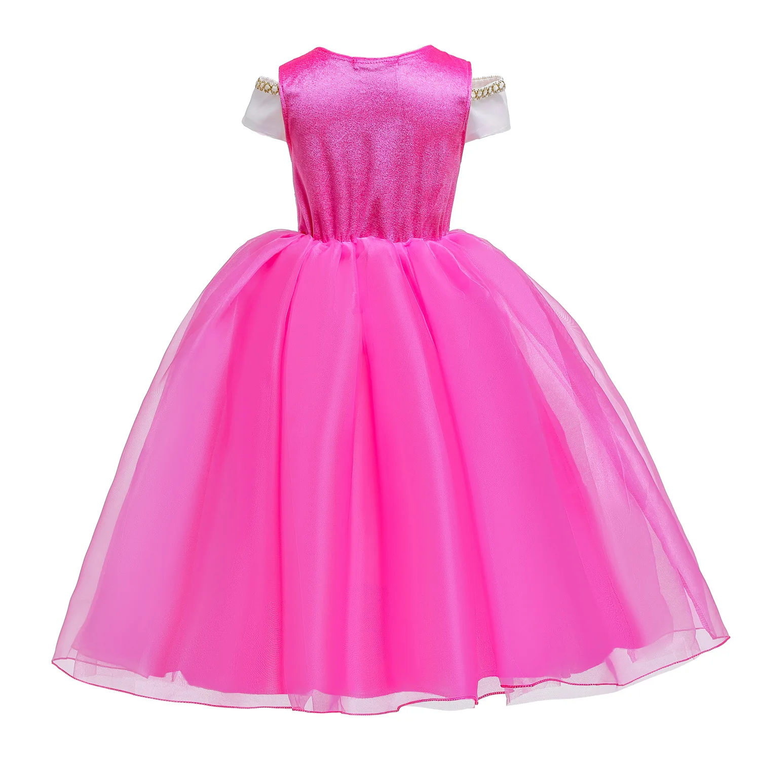 2026 Summer Girls Cosplay Pink Aurora Princess Short Sleeves Dress Birthday Party Elegant Dress + Accessories Fairy Disguise Set