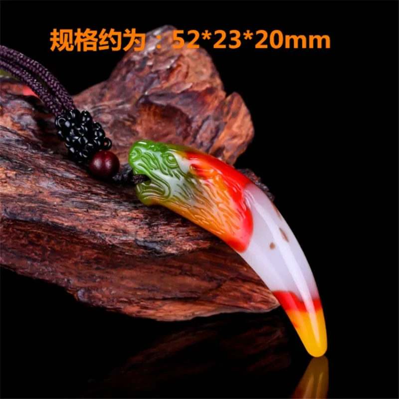 

Natural Chicken Blood Color Handmade Double-sided Carved Wolf Tooth Jade Pendant Fashion Jewelry Men and Women Necklace