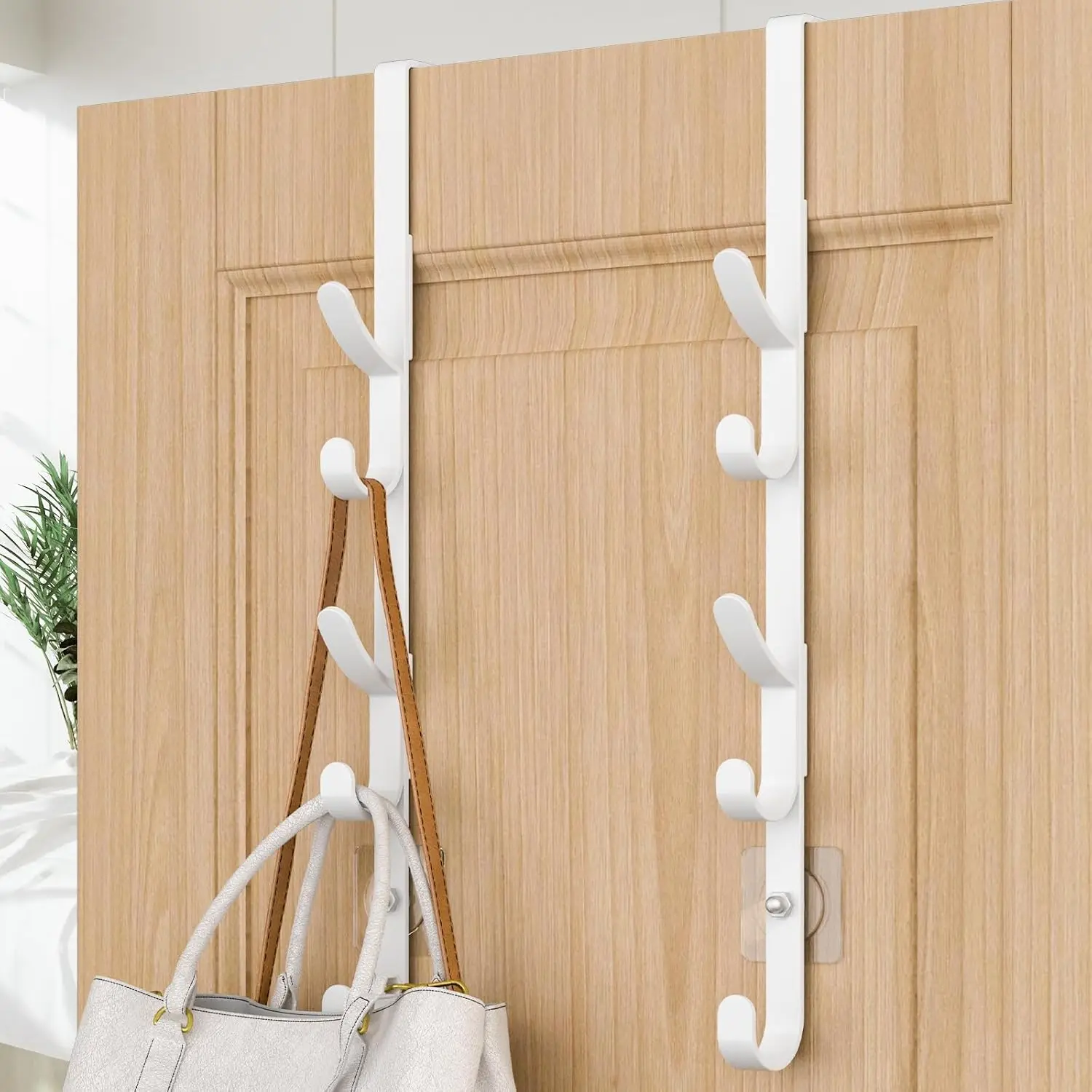 

Over Door Hooks, 5-Hook Metal Hanger for Towels, Bags, Hats, Coats - White 2-Pack, Fits Doors up to 1.81"