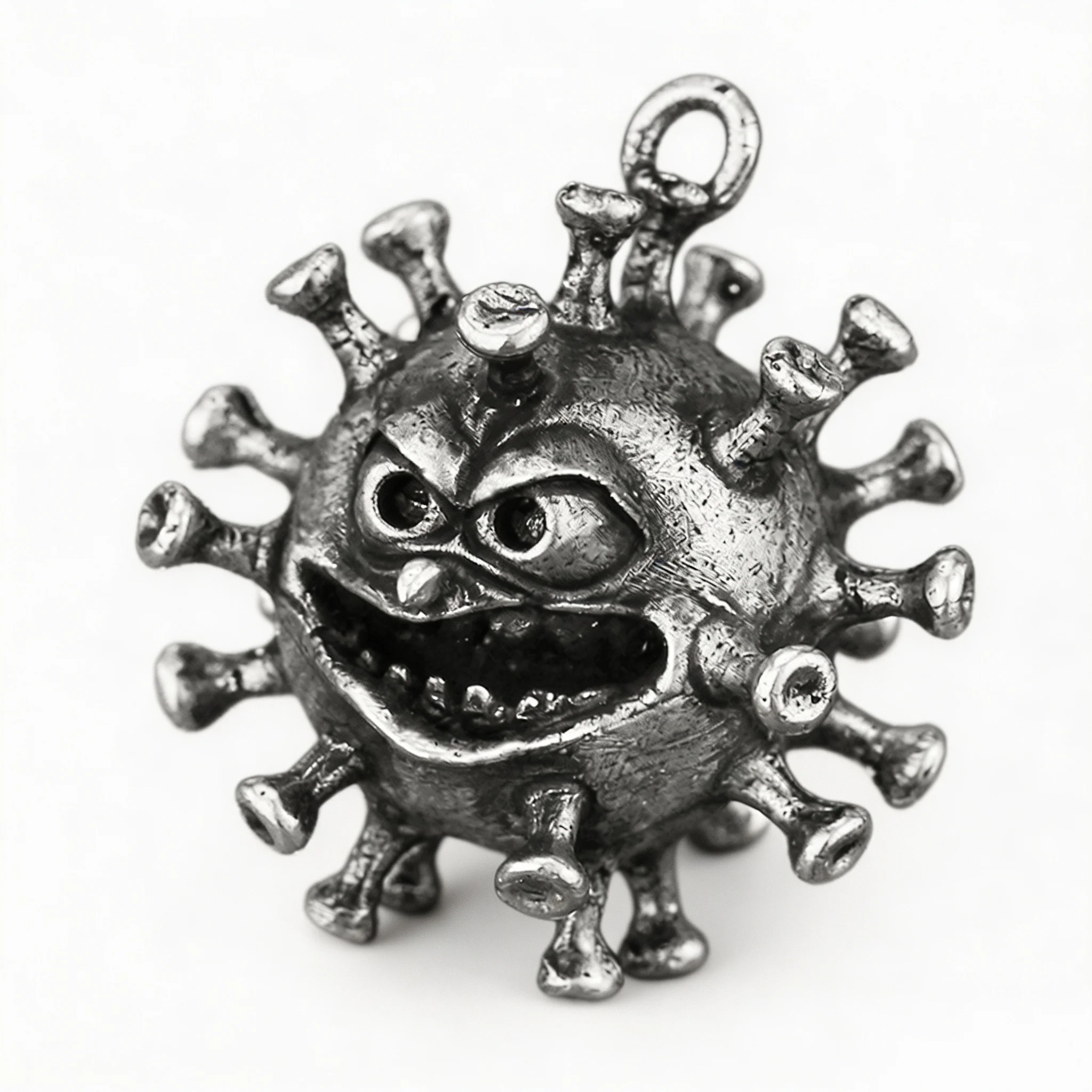 Solid Alloy Personalized Alternative Creative Viral Hip‑Hop Car Pendant Cartoon Virus Model Ornament Key Ring