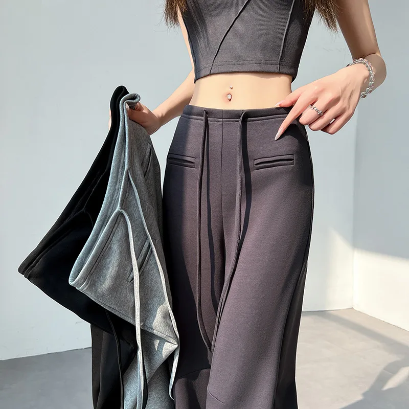 Pantalon de sport ample et décontracté à jambes droites pour femmes, style américain épicé, avec poche avant et pantalon à jambes larges suspendu