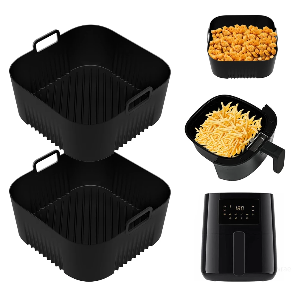 17cm Square Silicone 6.7Inch Air Fryer Liners Mold for 3 to 6QT Reusable Air Fryer Tray Basket for Philips HD9252 HD9200 HD9255