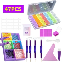 47pcs 5D DIY Diamond Painting Tools Kits Drill Plate Tool Set Mosaic Glue Pen Storage Containers Diamond Embroidery Accessories