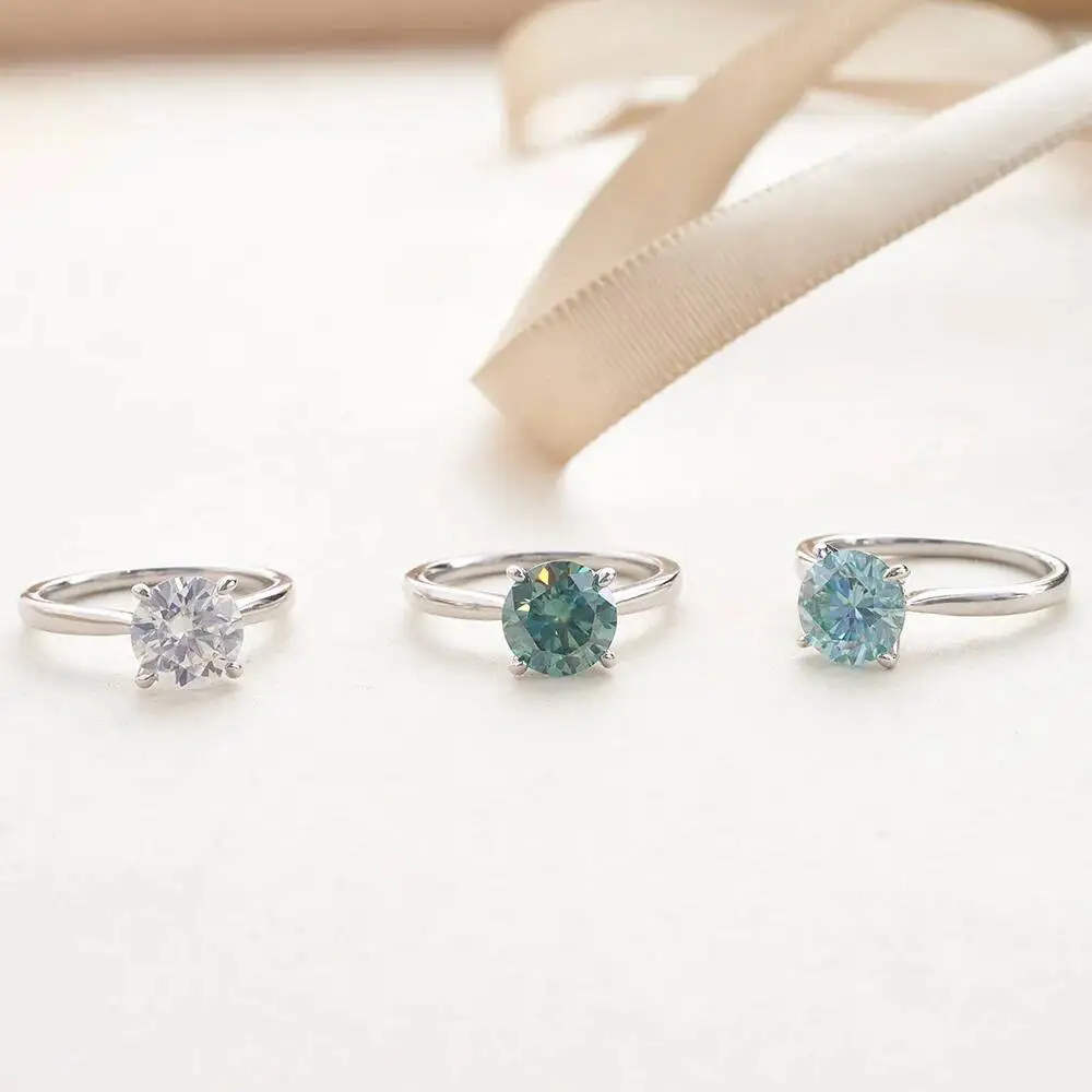 Real D Color 8mm 2 Carat Full Moissanite Ring For Women 100% Sterling Silver Band Plate Pt950 Fine Jewelry Gift