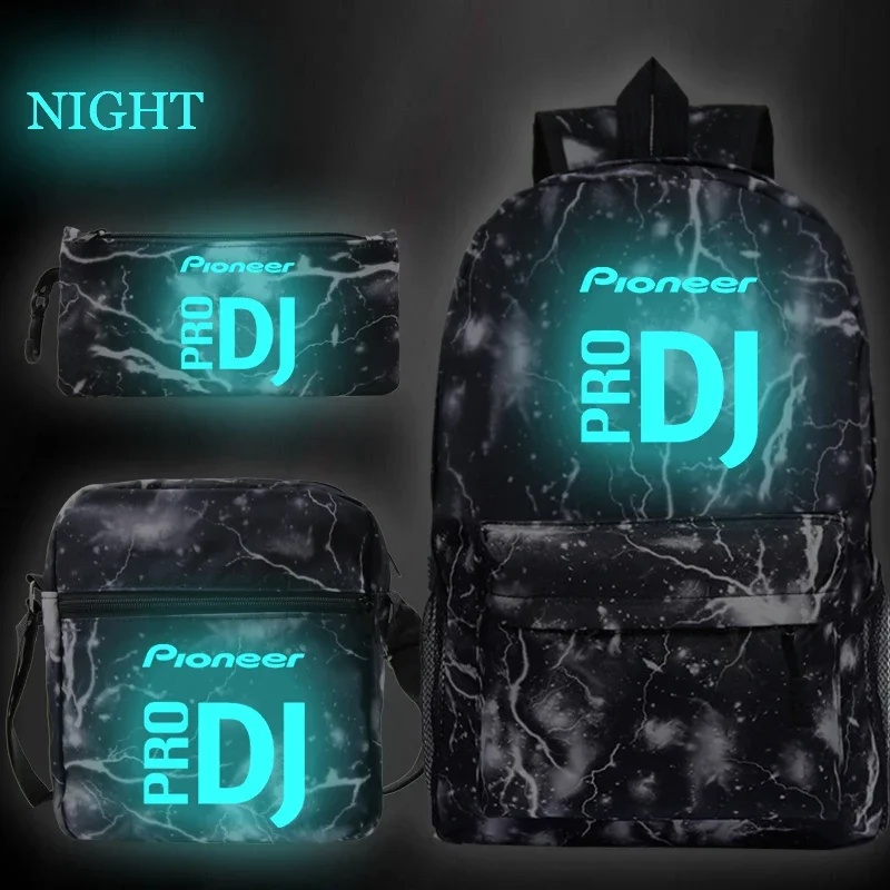 3pcs Luminous Backpack Set Pioneer Pro Dj Students School Bag WithShouder Bag+Pencil Bag Boys Girls Bookbag Back to School Gift