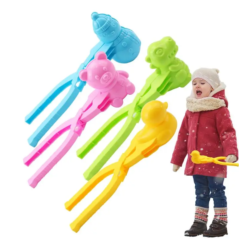 Snow Ball Maker 4pcs Snow Ball Toys Adult Heart Snowflake Duck Shape Clip Tongs for Outdoor Sand Snow Ball Mold Toys Fight Sport