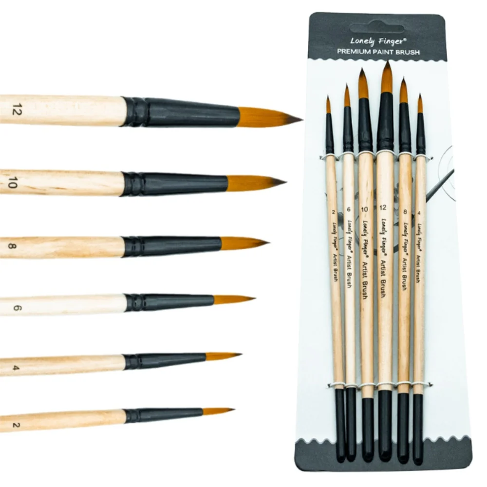 Round Paint Brushes 6 PCS Oil Watercolor Acrylic Paint Brush, Wood Painting Artist Brush Set for  Acrylic Watercolor Oil Craft b