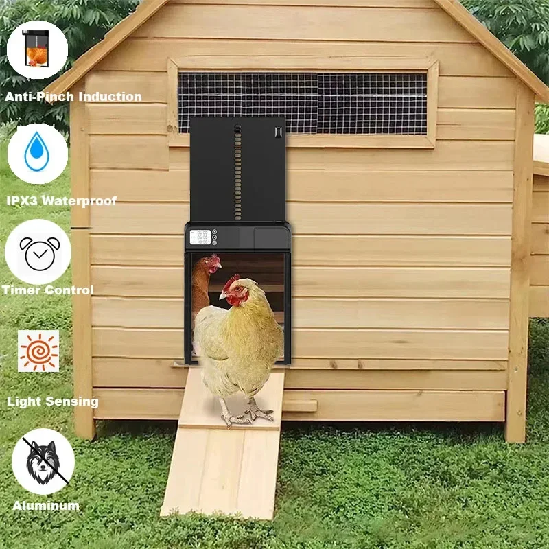 الموقت التلقائي حظيرة الدجاج الباب ذكي مكافحة قرصة التعريفي باب بيت الدجاج مقاوم للماء بوابة الدواجن الكهربائية للمزرعة
