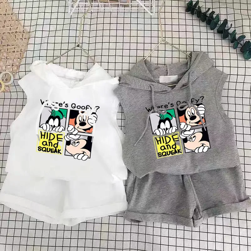 Cartoon Mickey T-shirt Vest+Shorts 2Pcs Suit Children\'s Sets Children\'s Top and Bottom Clothes Set Clothing Kids Outfits Disney