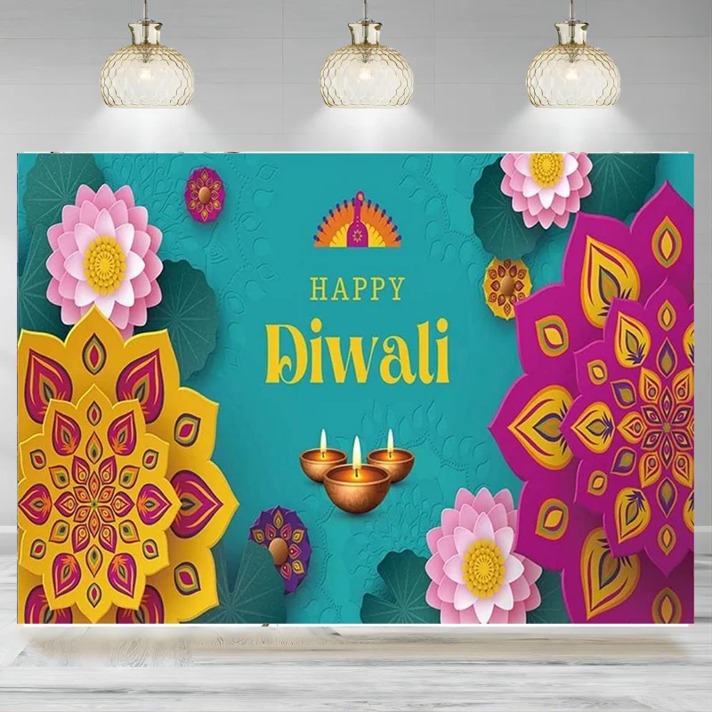 Happy Diwali Backdrop Festival of Lights Party Decorations  Indian Diwali Lights Diyas Party Banner Photographic Background