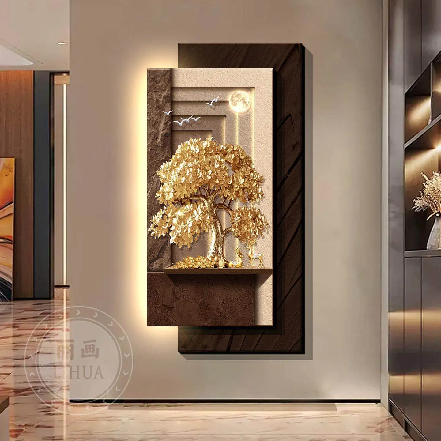 Decorative paintings at the entrance, money-bringing trees, and corridor hanging paintings, accompanied by illuminated murals - view 3