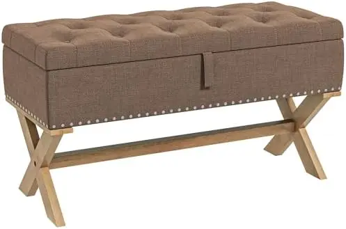 

35.75" End of Bed Bench with Button Tufted Design, Upholstered Ottoman Bench with Wood Legs for Bedroom, Gray Small chair Cow