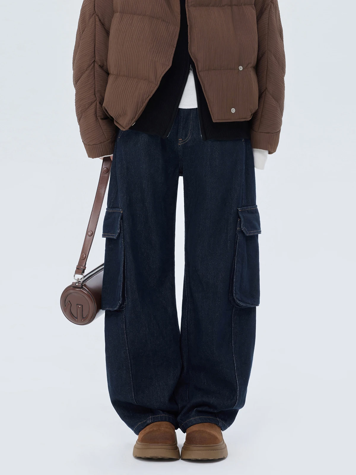 

Deep Blue Casual High Waist Loose Women's Jeans with kets And Zipper Wide Leg Denim Pants Spring New Sle Waed Denim