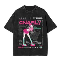 Camiseta lavada Gnarly Katseye, camisetas de algodón estéticas para hombre, camiseta de ocio con cuello redondo de verano, ropa de gran tamaño con patrón