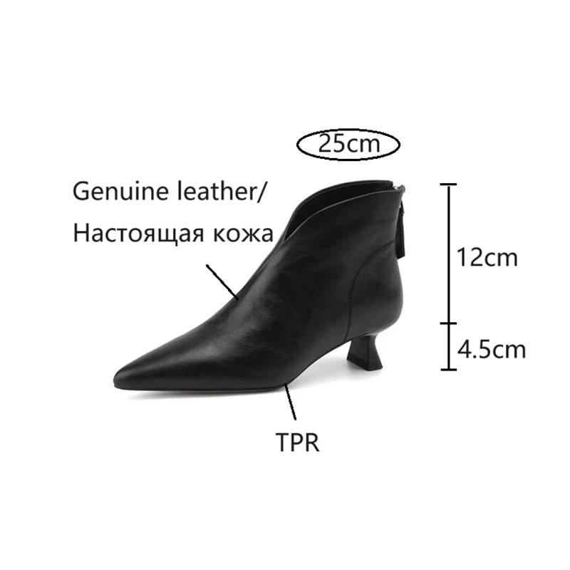 NEW Autumn Women Boots Genuine Leather Shoes for Women Pointed Toe Kitten Heel Ankle Boots Elegant Winter Thin Heel Women Shoes