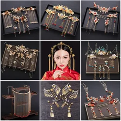 Chinese style bridal ancient costume headdress pearl tassel hairpin hair comb classical hair crown hair accessories Xiuhe