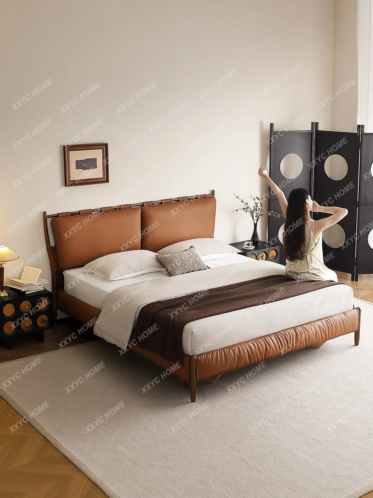 1Small full  medium antique solid wood 1m 8x2m large master bedroom leather bed