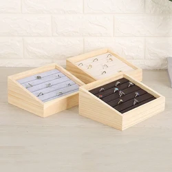 1pc Wood Jewelry Display Tray Pendant Earrings Stand Holder Ring Cases Box Desktop Jewellery Storage Rack Counter Showcase Props
