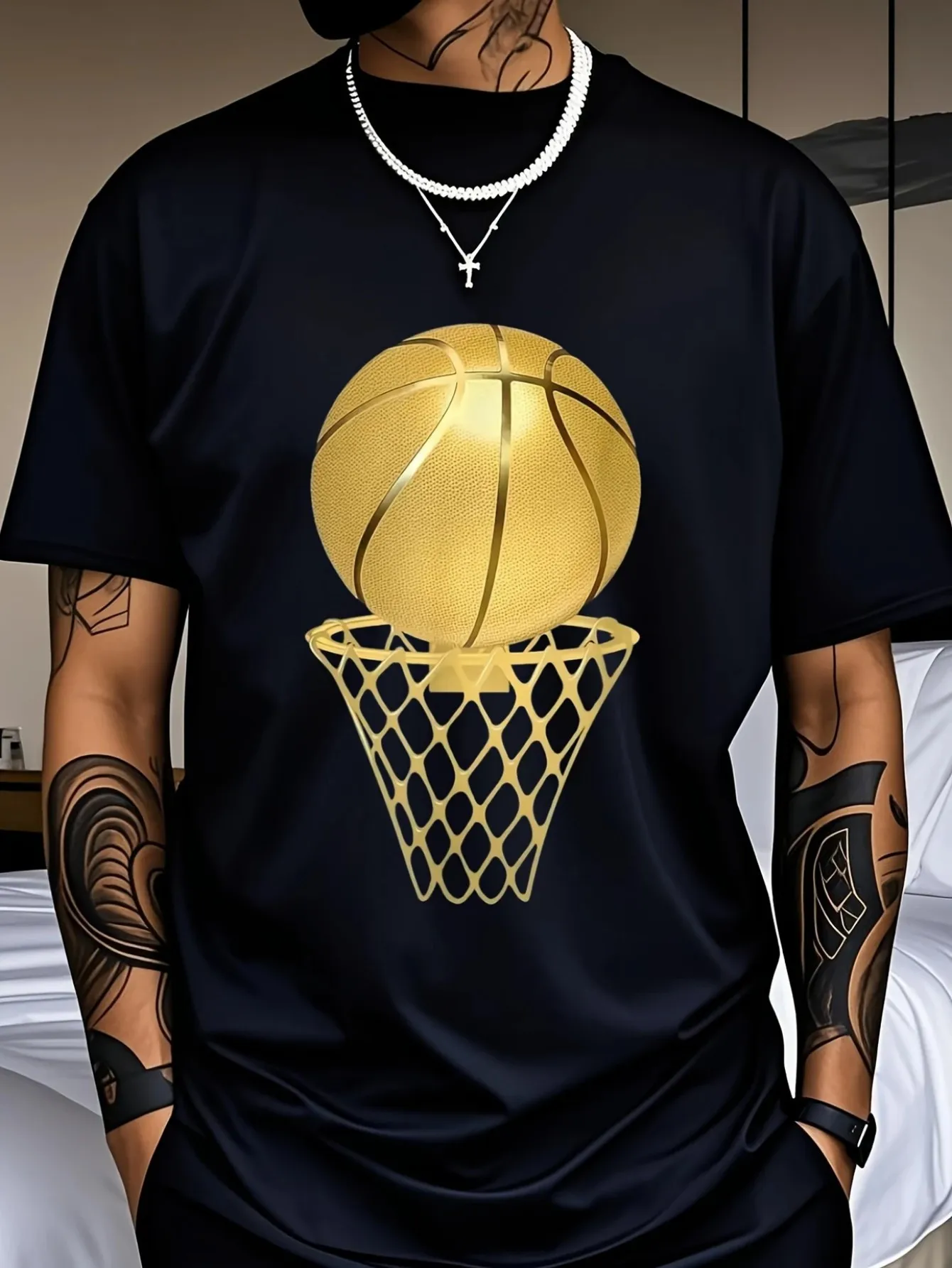 Men's Fashion Printed T-Shirt- Summer Classic Casual Crew Neck Short Sleeve T-Shirt, Polyester, Comfortable and Breathable, Fashion Letter Pattern Design, Trendy Versatile Men's Clothing, Holiday Surprise Gift