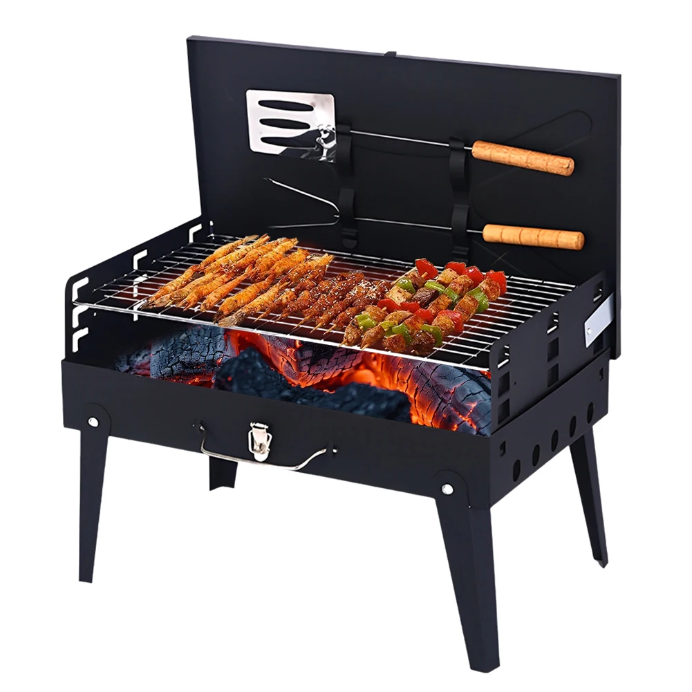 

Stainless Steel Folding BBQ Charcoal Grill Multifunction Small Smoker BBQ Grill Mini BBQ Tool Grill for Beach Garden Party