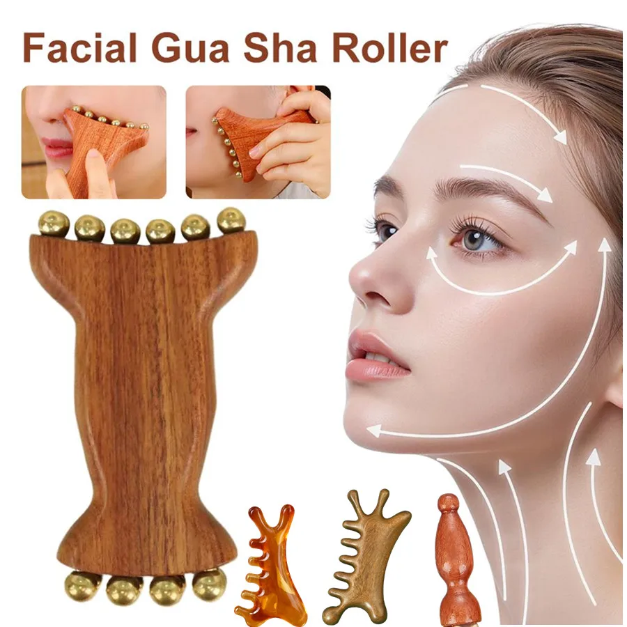 Handheld Lotus Seedpod Beauty Professional Brass & Rosewood Facial Gua Sha Tool Eye Relaxation Spot Meridians Acupoint Massage